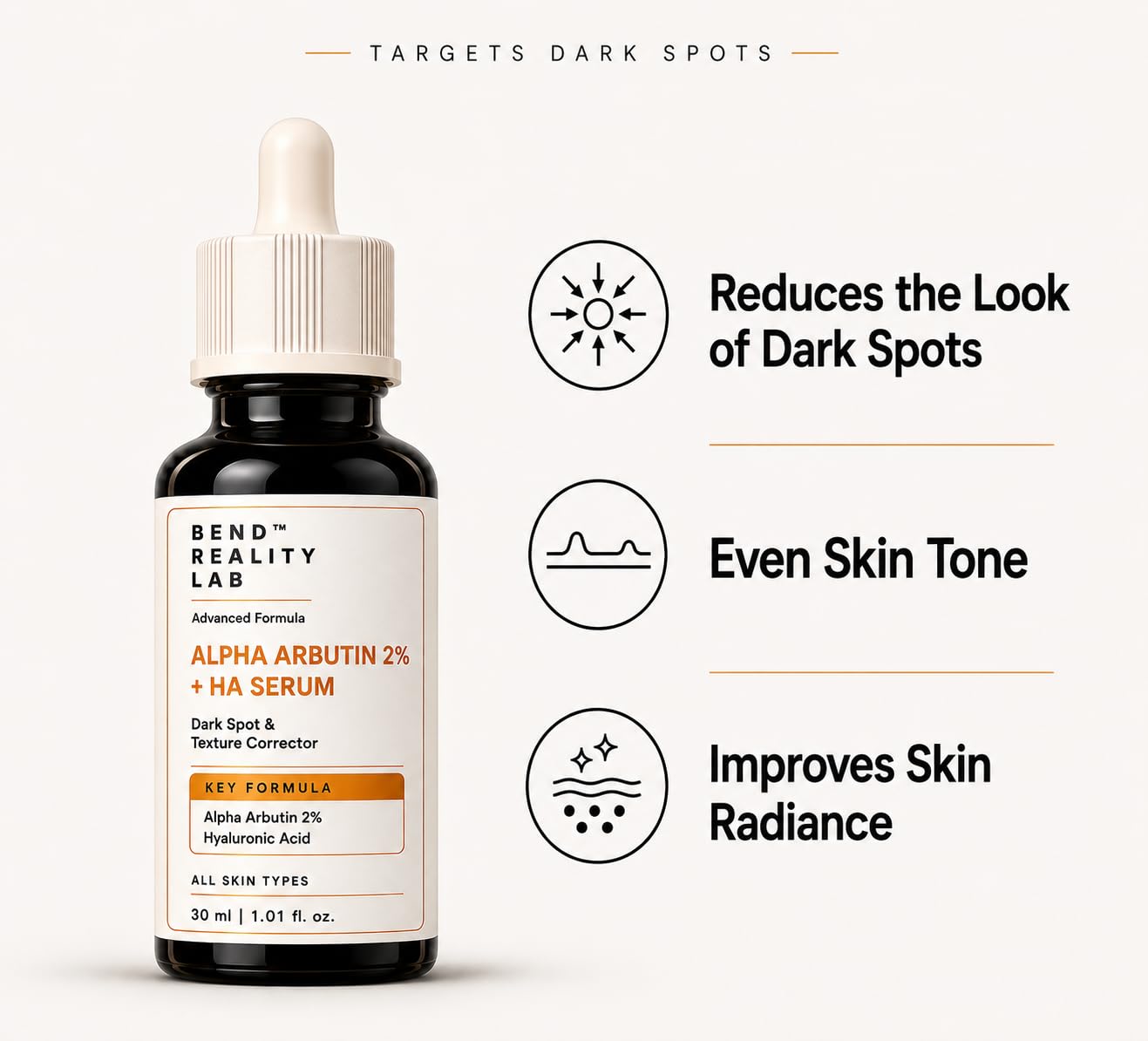 Bend Reality Lab Alpha Arbutin 2% Serum, Dark Spot & Pigmentation Treatment with Hyaluronic Acid, Brightening & Hydrating Face Serum, 30ml