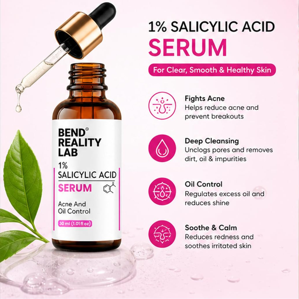Bend Reality Lab 1% Salicylic Acid Serum | Clears Acne, Unclogs Pores & Controls Oil | BHA Face Serum for Oily & Acne-Prone Skin | 30 ml