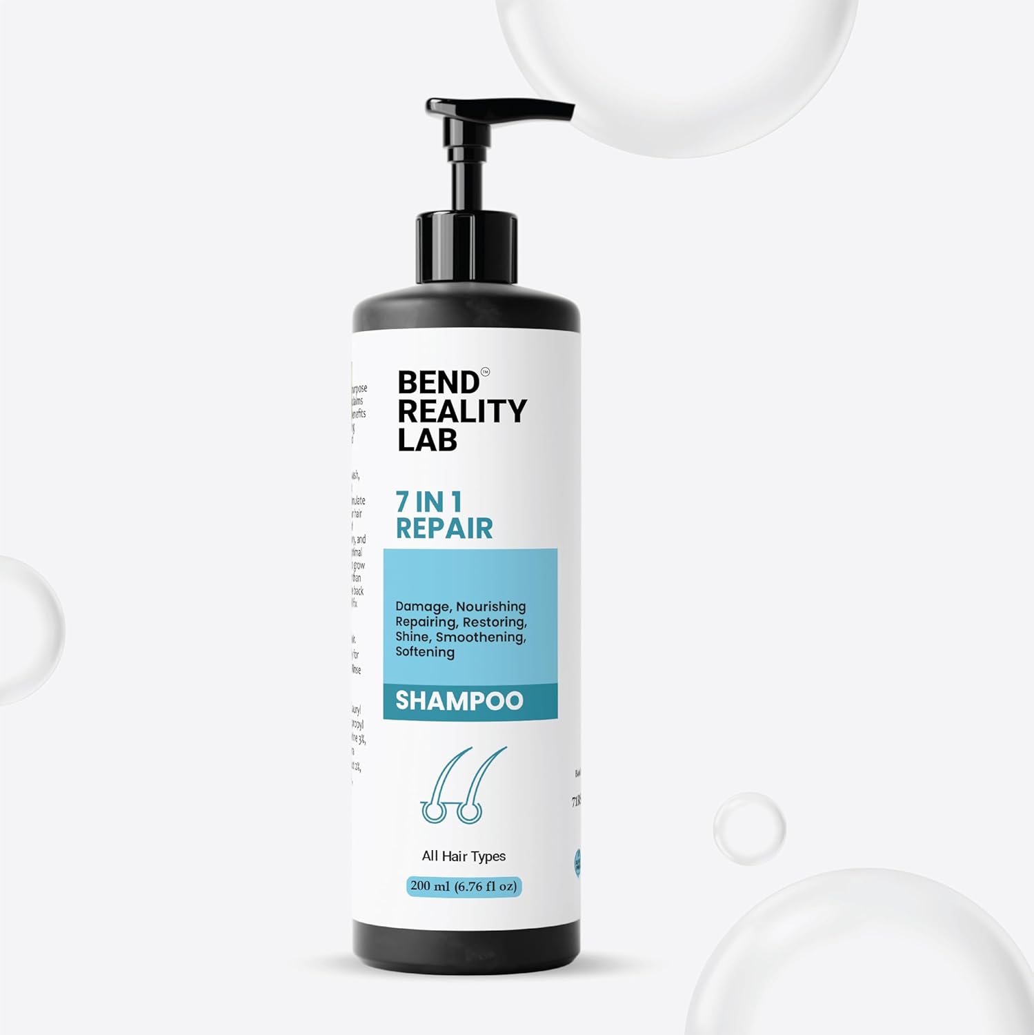 Bend Reality Lab Shampoo, All Hair Types, Deep Cleanse, Dandruff Protection, 200 ml (7 in 1 Repair Shampoo)