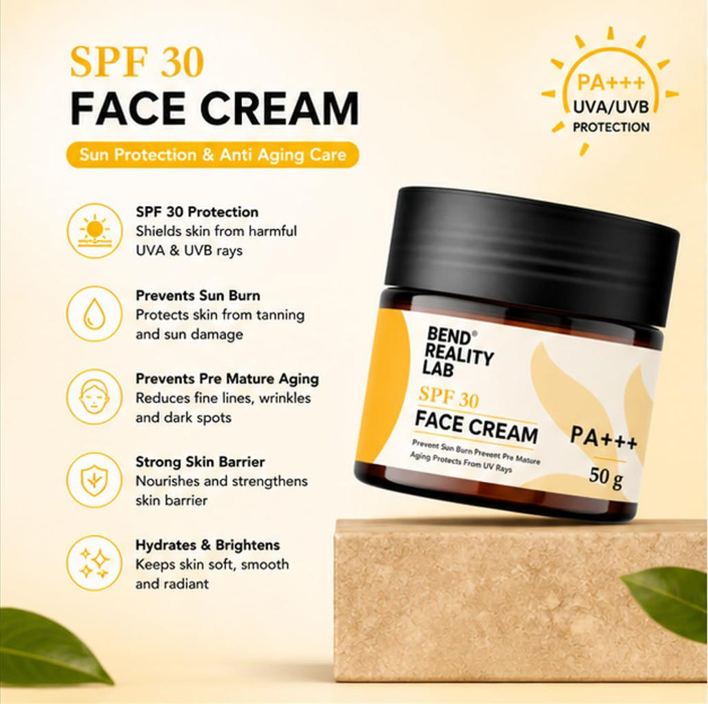 Bend Reality Lab SPF 30 Face Cream, PA+++, Prevents Sun Burn, Protects From UV Rays, 50g