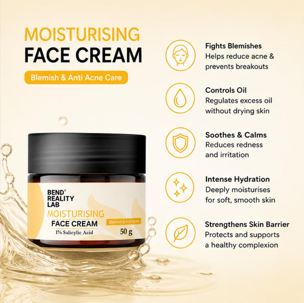 Bend Reality Lab Moisturising Face Cream with 1% Salicylic Acid, Blemish & Anti Acne, 50 g