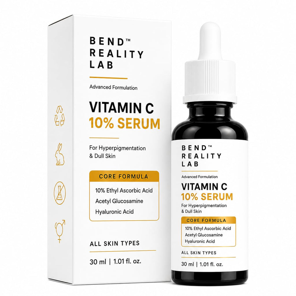 Bend Reality Lab Vitamin C 10% Serum – Ethyl Ascorbic Acid + Hyaluronic Acid + Acetyl Glucosamine – Brightening Serum for Hyperpigmentation, Dark Spots & Dull Skin – All Skin Types – 30ml