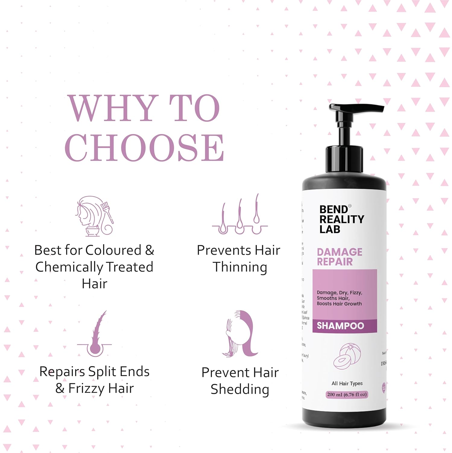 Bend Reality Lab Shampoo, All Hair Types, Deep Cleanse, Dandruff Protection, 200 ml (Damage repair shampoo)