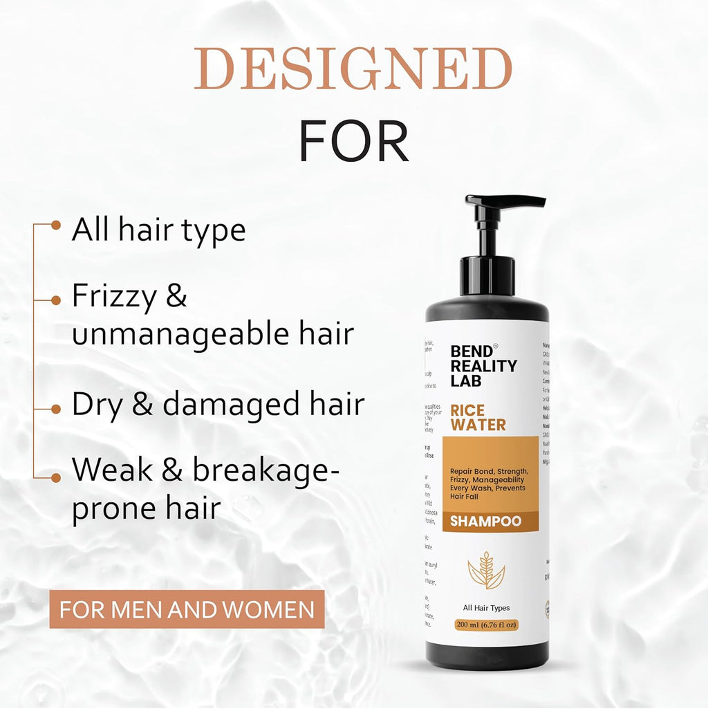 Bend Reality Lab Rice Water Shampoo, All Hair Types, Deep Cleanse, Dandruff Protection, 200 ml