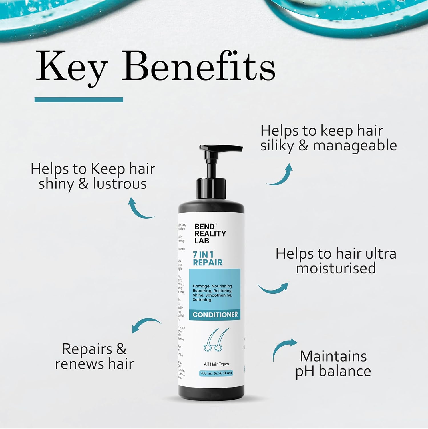 Bend Reality Lab 7 in 1 Repair Conditioner, Damage Repair, Frizz Control, Moisturising, for All Hair Types, 200 ml