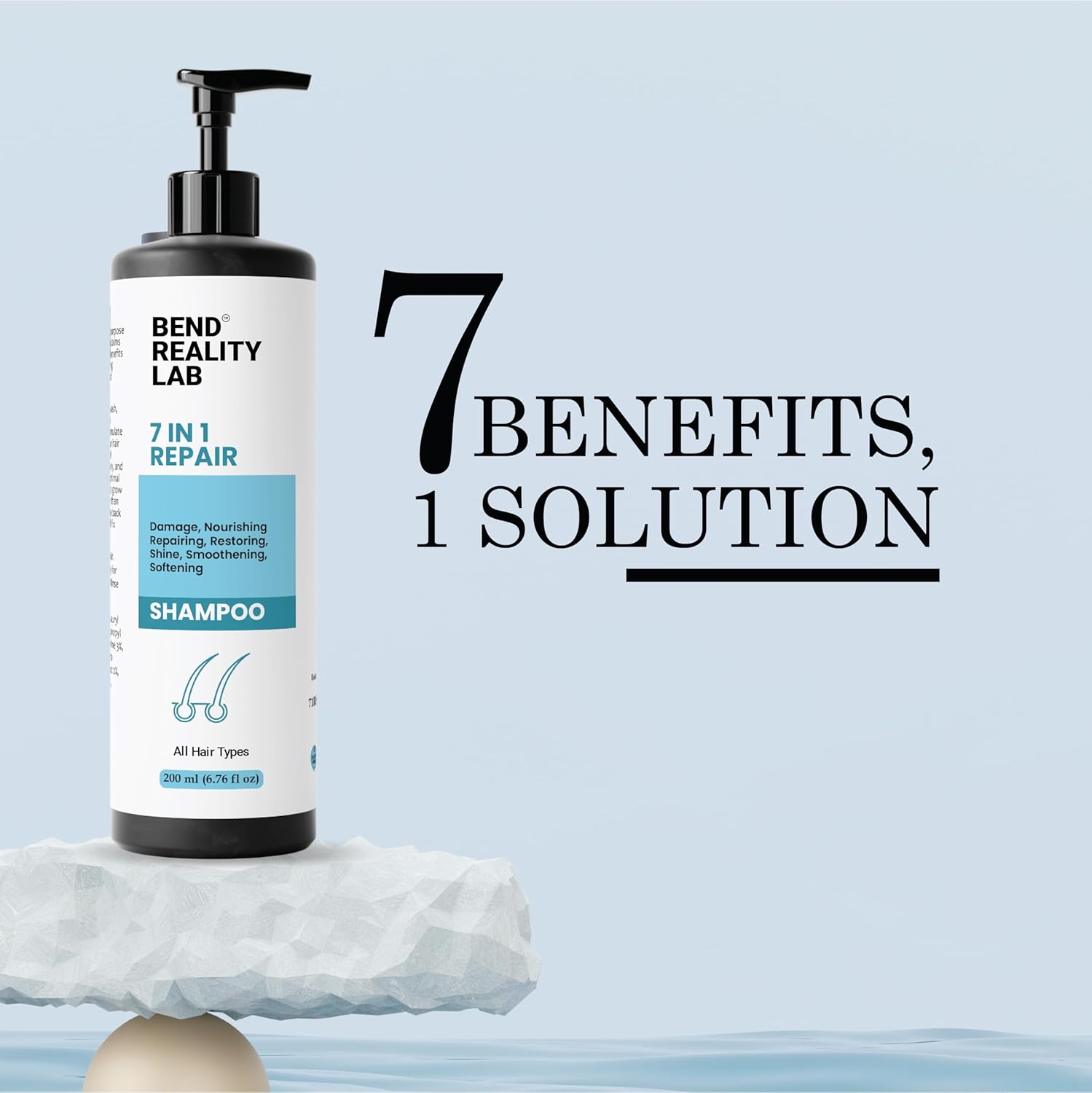 Bend Reality Lab Shampoo, All Hair Types, Deep Cleanse, Dandruff Protection, 200 ml (7 in 1 Repair Shampoo)