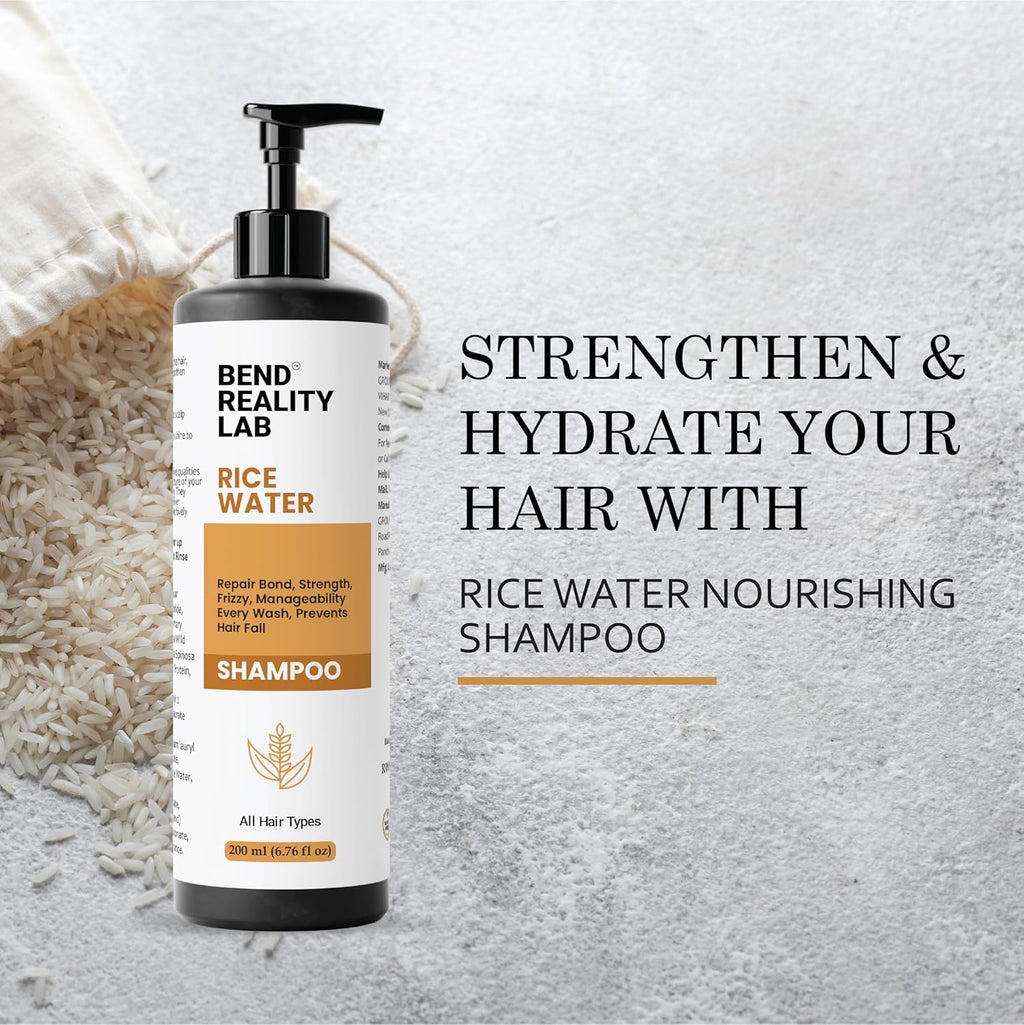 Bend Reality Lab Rice Water Shampoo, All Hair Types, Deep Cleanse, Dandruff Protection, 200 ml