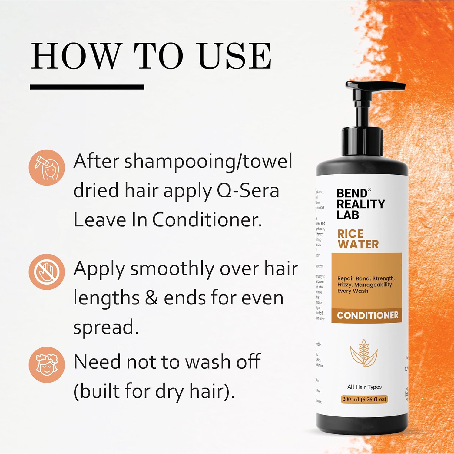 Bend Reality Lab Rice Water Conditioner, Repairs Damage, Deep Hydration, Reduces Frizz, All Hair Types, 200 ml