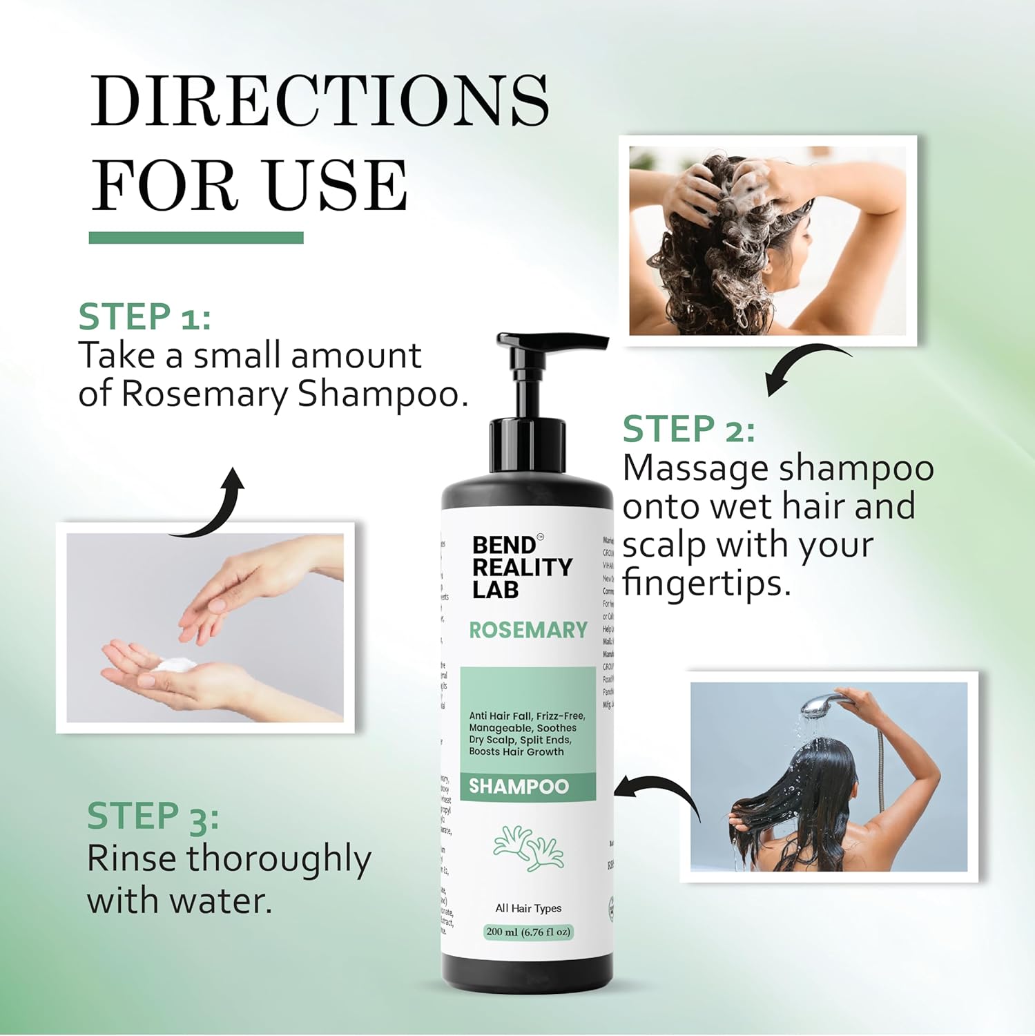 Bend Reality Lab Rosemary Shampoo, All Hair Types, Deep Cleanse, Dandruff Protection, 200 ml