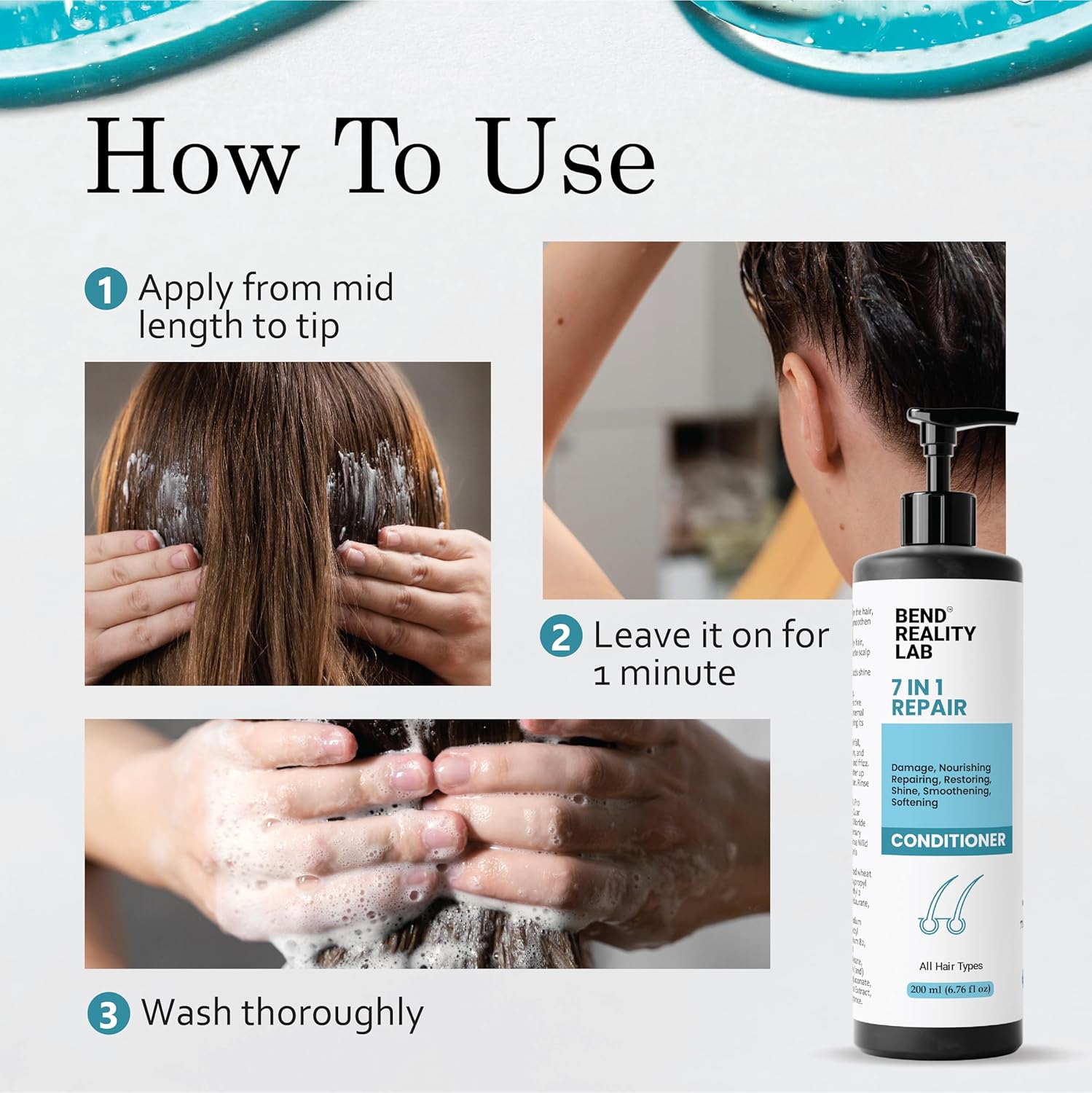 Bend Reality Lab 7 in 1 Repair Conditioner, Damage Repair, Frizz Control, Moisturising, for All Hair Types, 200 ml