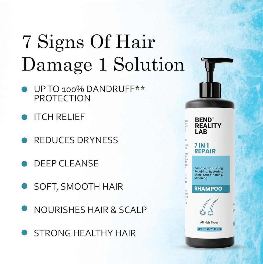 Bend Reality Lab Shampoo, All Hair Types, Deep Cleanse, Dandruff Protection, 200 ml (7 in 1 Repair Shampoo)