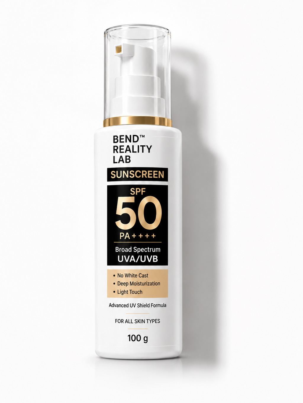 Bend Reality Lab Sunscreen SPF 50+PA++++ | Broad Spectrum UVA & UVB Protection | Lab Tested | No White Cast | Non-Greasy | For Men & Women